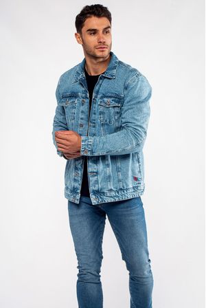 Jaqueta Masculina Jeans Com Bordado Authentic Denim Claro