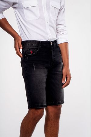 Bermuda Masculina Jeans Stretch Slim Fit Five Pockets Preta